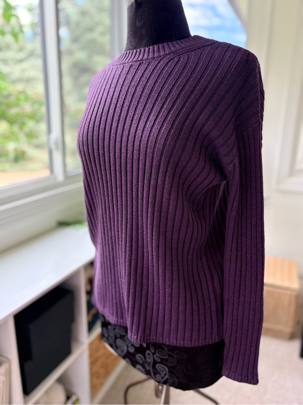 Jessica Simpson Deep Purple Ribbed Crewneck Sweater